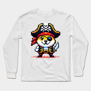 Pixel Art Doge Pirate - Cryptocurrency Adventure on the High Seas Long Sleeve T-Shirt